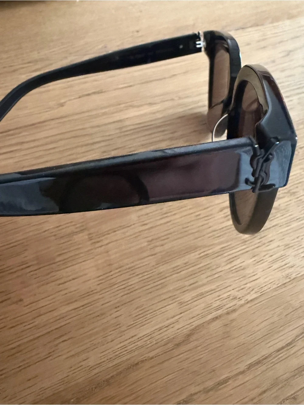 Saint Laurent Black Patent Temple Logo Sunglasses